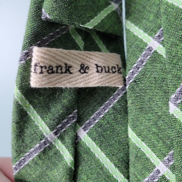 Frank & Buck Green Linen Cotton Blend Academia Plaid Tie - Picture 2 of 3